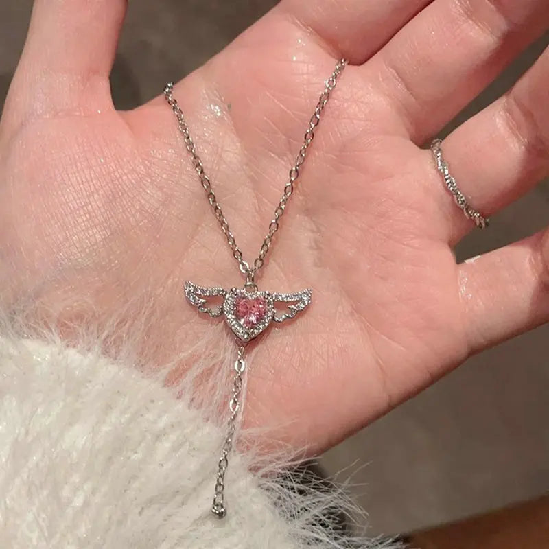 Crystal Silver Cupid Heart Necklaces.