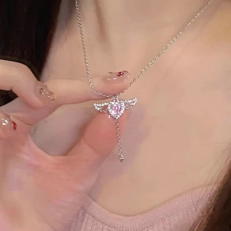 Crystal Silver Cupid Heart Necklaces.